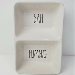 Rae Dunn Bah Humbug Nut and Candy Dish Divided Ceramic White Christmas